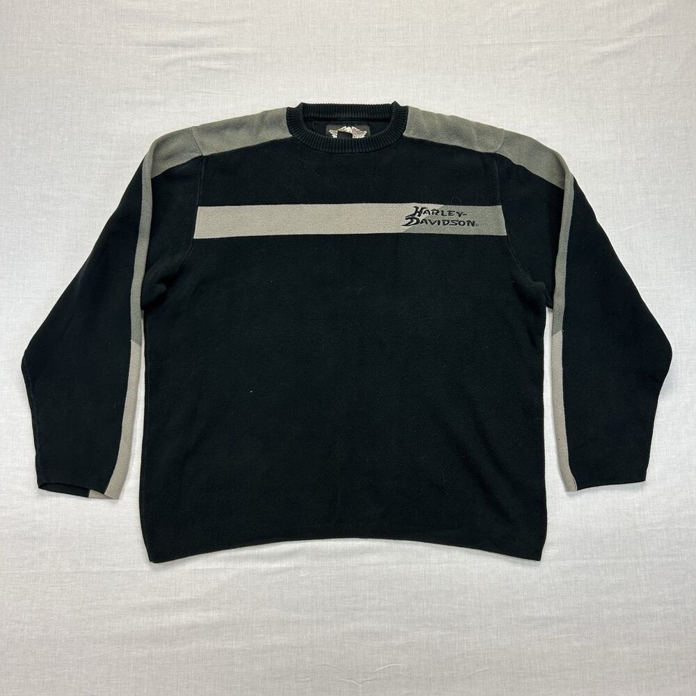 Harley-Davidson Crewneck Knit Pullover Sweater Mens XL Black Gray Logo Casual HD